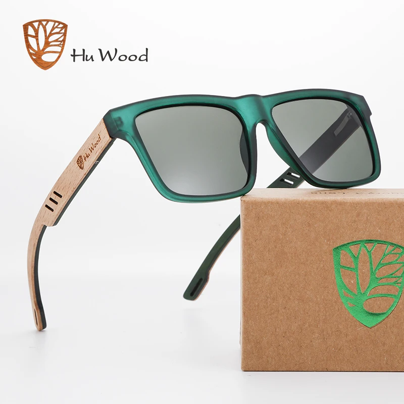 Hu Wood, новинка, высокое качество, квадратные солнцезащитные очки, мужские, поляризационные, UV400, модные, зеркальные, спортивные, солнцезащитные очки, для вождения