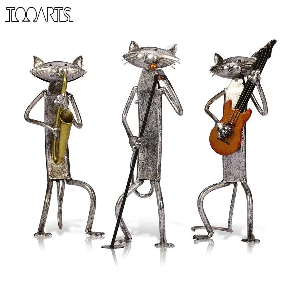 

Tooarts Metal Figurine pop A Playing Guitar Saxophone Singing Cat Figurine Furnishing Articles Craft Gift For Home Decoration