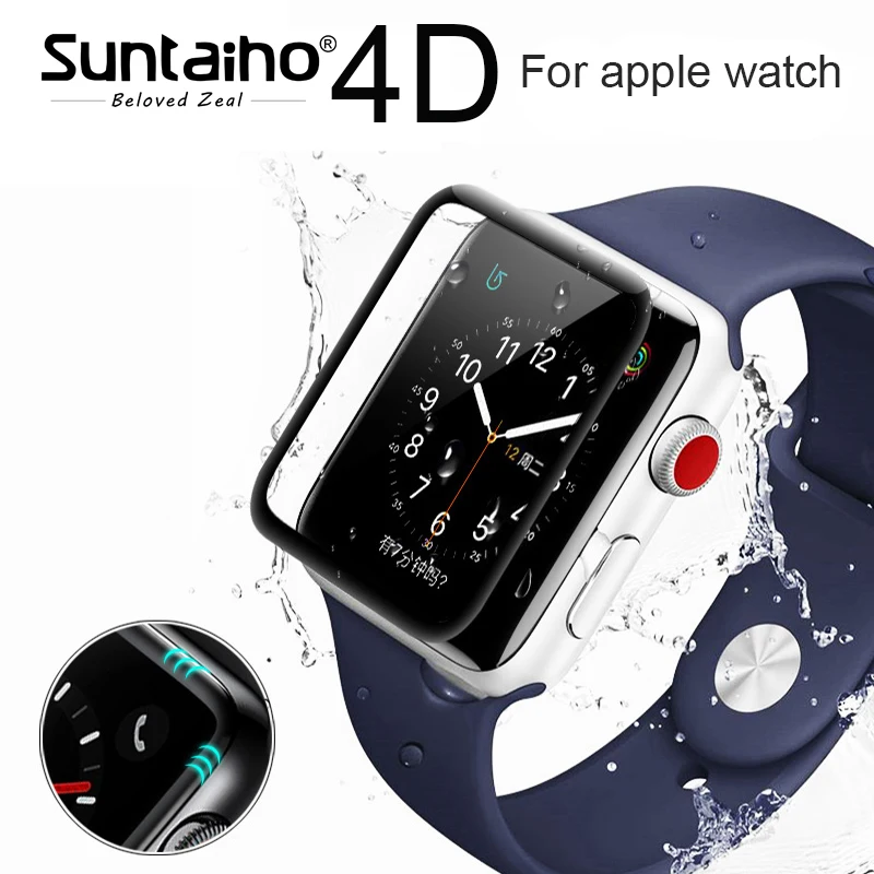 Suntaiho 4D изогнутой поверхностью, уровень твердости 9H закаленное пленка для Apple watch, версии 40/44 мм 38/42 мм Экран протектор для Apple watch Series часы 4/3/2 пленка