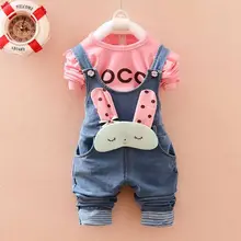 Новые детские комплекты одежды Roupas De Bebe, футболка с надписью для маленьких девочек топ+ джинсы милый комбинезон с кроликом, штаны комплекты из 2 предметов, MT301