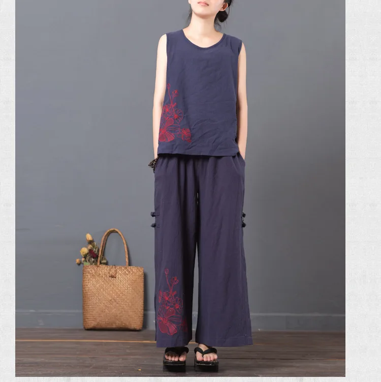 LZJN 2019 New Summer Women Sets Loose Tops and Pants Two Piece Suit Sets Women Casual Cotton Linen Tank Tops and Pants Set  (20)