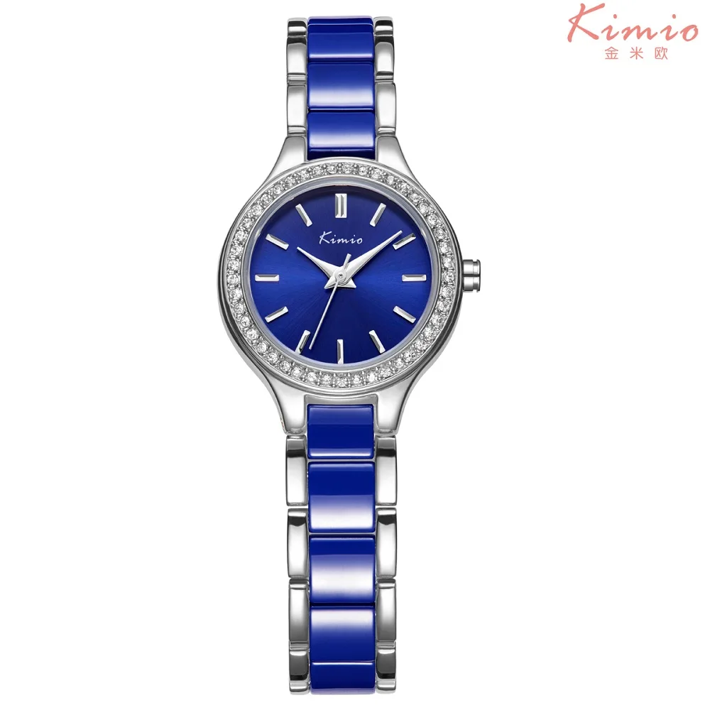 

KIMIO Top Brand Rhinestone Watches Women Imitation Ceramic Strap Bracelet Quartz Watch Ladies Dress Reloj Mujer Montre Gift Box