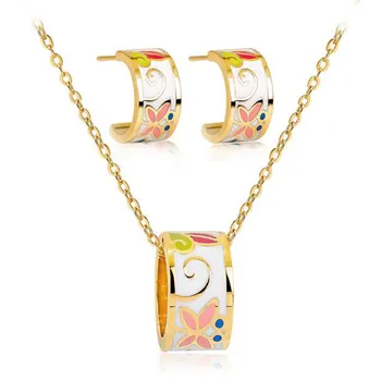 

Newest Light Colorful Butterfly Flowers Design Enamel Jewelry Set (Earrings,Pendant)