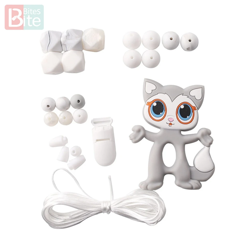 

Bite Bites 1 Set Silicone DIY Set Cartoon Cat Pendant Perle Silicone DIY Teething Bracelet Food Grade Silicone Baby Teether