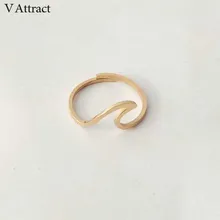 V Attract Stainless Steel Jewelry Accessries Gold Color Anel Fashion Sculpture Statement Sea Wave Ring For Women Men