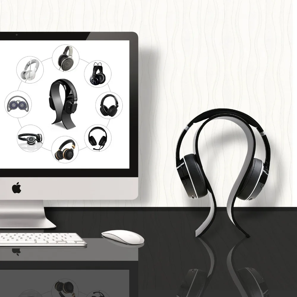 AmoVee Acrylic Headphone Stand Gaming Headset Holder Hanger Extra Thick Black