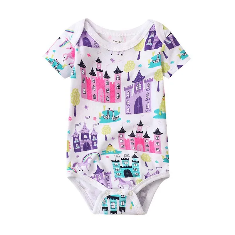 Newborn Bodysuits Baby Girl Clothes Summer Short Sleeve Cute Cartoon Pink Print Infant Clothing - Цвет: v6-2019-1