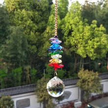 Handcrafted Regenbogen Glas Kristall Perlen Chakras Girlande Suncatcher Kristall Ball Anhänger DIY Kronleuchter Center Teil Dekoration