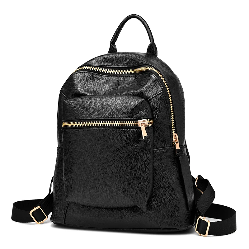 Women Leather Backpack Black School Bag For Teenager Girls Female