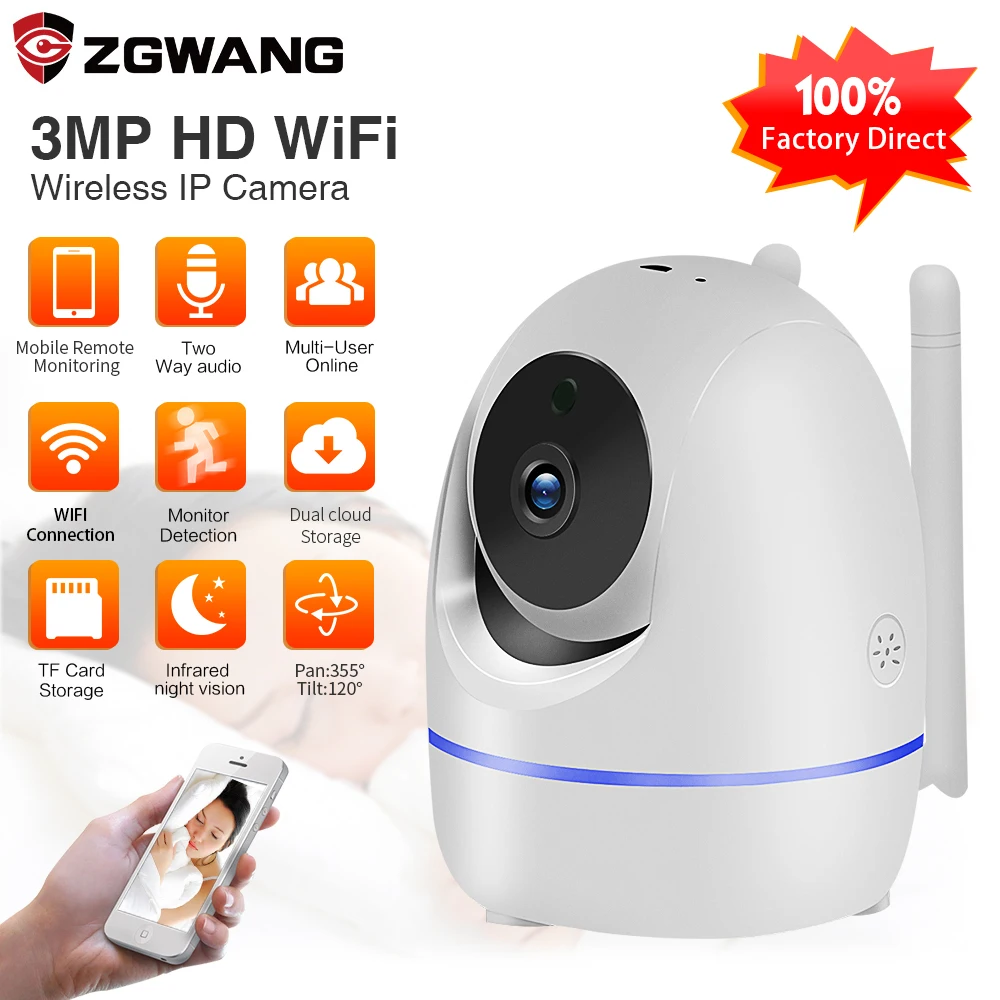 

ZGWANG 3MP Cloud Wireless IP Camera Intelligent Auto Tracking Human Home Security Surveillance CCTV Mini Wifi Cam Baby Monitor