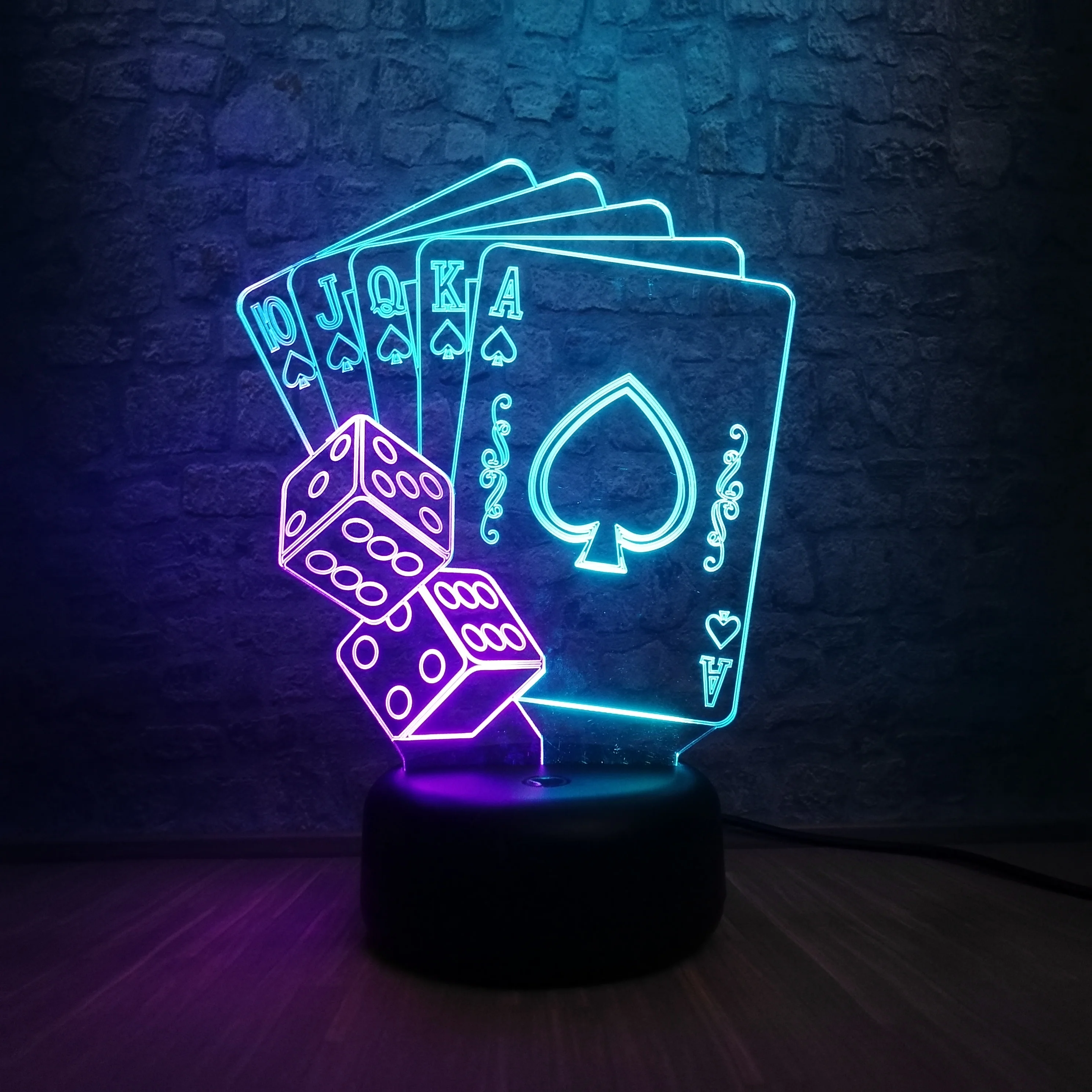 

Creative Mixed Color Night Light 3D LED USB Lamp Magician Table Decorative TEXAS HOLD EM Dice Poker Spades Playing Card Kid Toy
