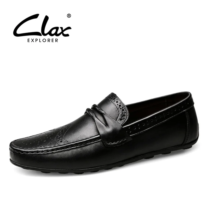

CLAX Mens Leather Shoes Slip on 2019 Spring Summer Casual Loafers Male Boat Shoe Genuine Leather Moccasins Breathable Big Size
