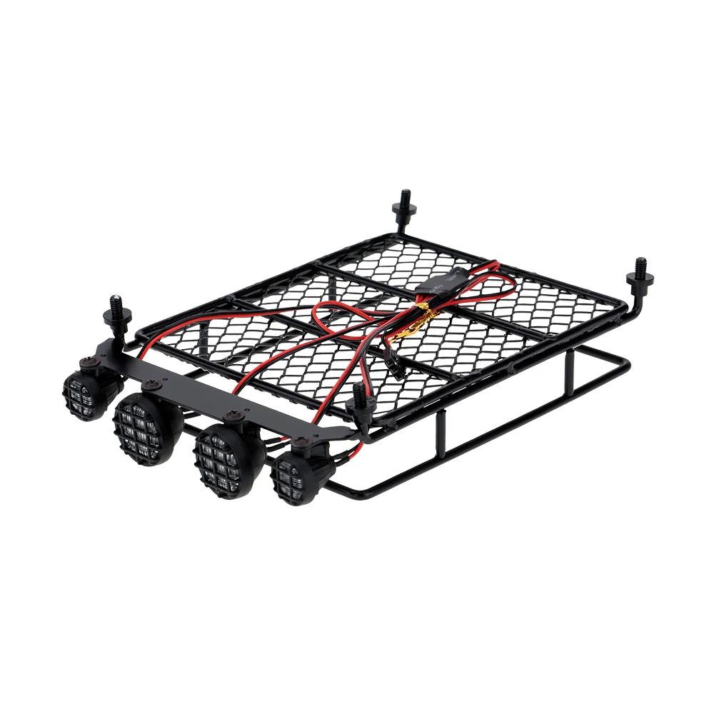 Metal Roof Luggage Rack with LED Light Bar for 110 18 RC Car Rock Crawler Rally 4WD CC01 CR01 D90 AXIAL SCX10 RC Cars Parts (4)