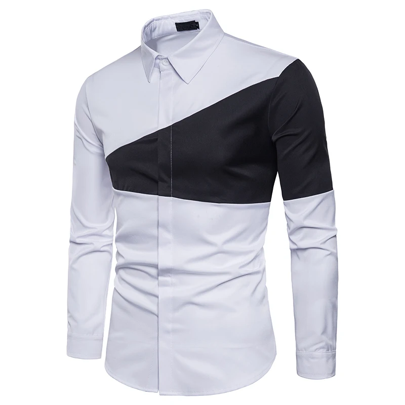 Мужская одежда Camisa Masculina весна с длинными рукавами рубашка Бизнес треугольные шить вечернее одноцветное Цвет Slim Fit Мужская классическая