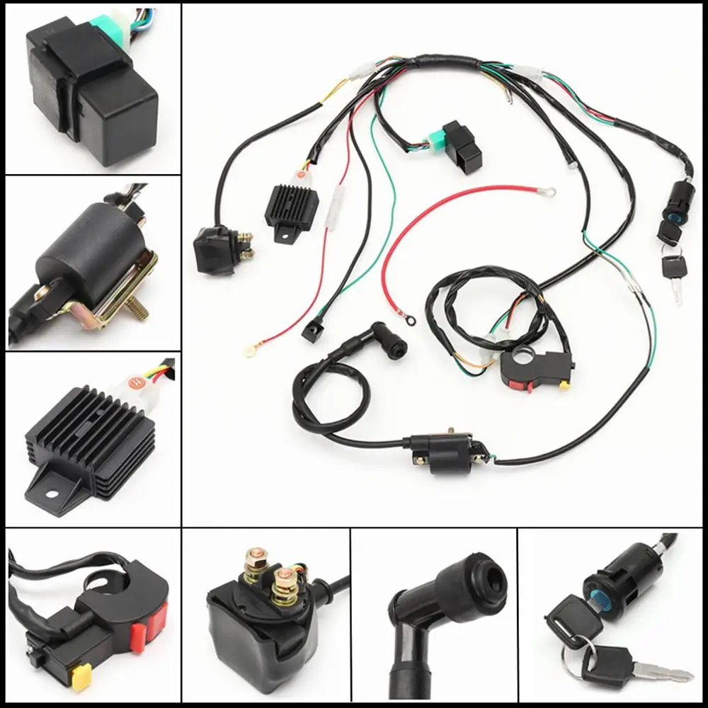 Professional CDI Motorcycle Wiring Harness Loom Solenoid Coil Rectifier 50-125cc