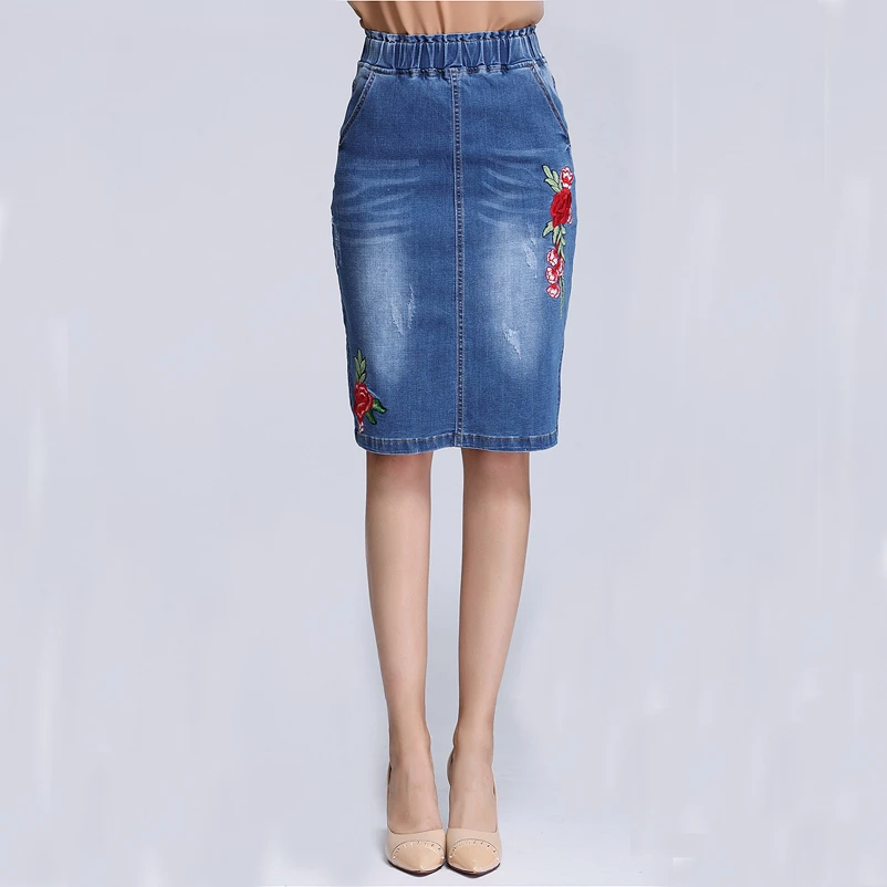 Denim skirt with elastic waistband Outlet