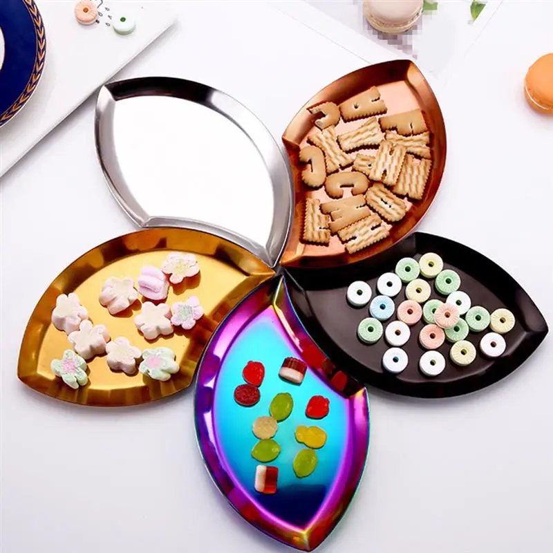 

2PCS Leaf Shape Designed Fruit Plate Stainless Steel Polished Dried Fruit Storage Tray For Daily Use Home Kitchen Bar Supplies