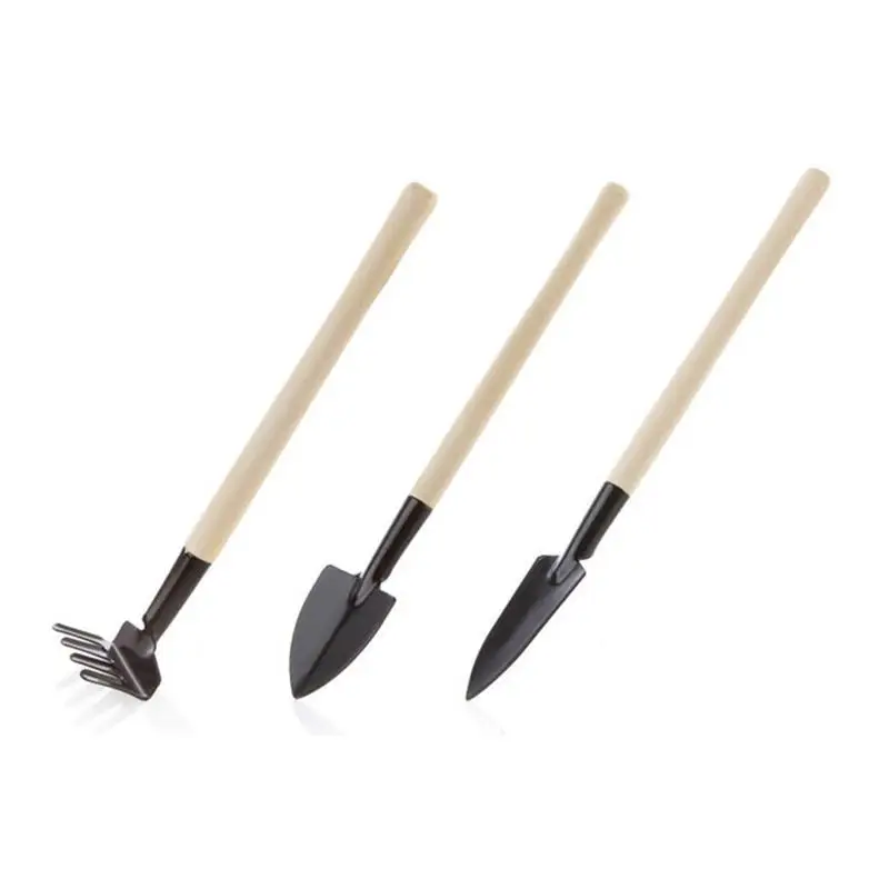 3 pcs Mini Garden Tool Set Bonsai Tools Set Garden Shovel Rake Wooden ...