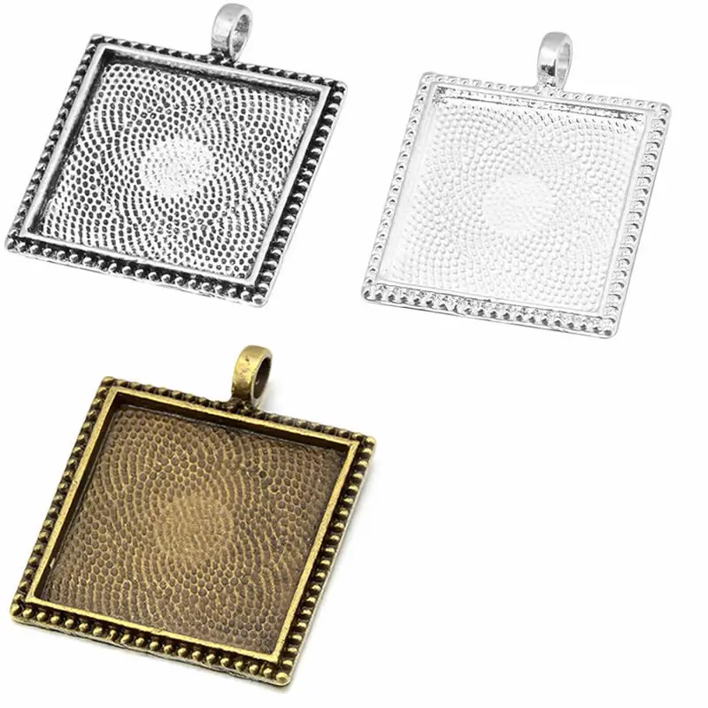 

Fit 25x25mm Square Antique Silver/bronze Silver Cameo/Glass/Cabochon Frame Bezel Settings, Pendant Tray blank 5pcs/lot (K05189)