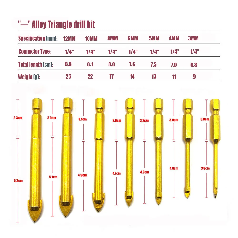1/" шестигранный хвостовик 3/4/5/6/8/10/12 мм Титан покрытием Стекло сверла набор Керамика Мрамор карбидом сверла для плитки набор для деревообработки