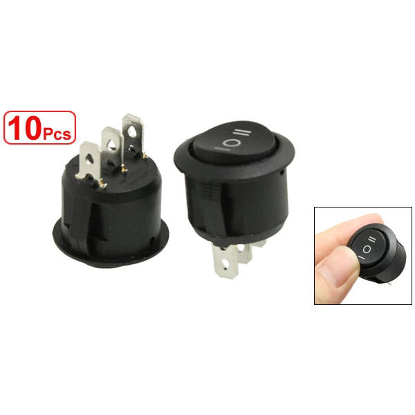 

MYLB-10 Pcs x ON/OFF/ON 3 Position SPDT Round Boat Rocker Switch 6A/250V 10A/125V AC