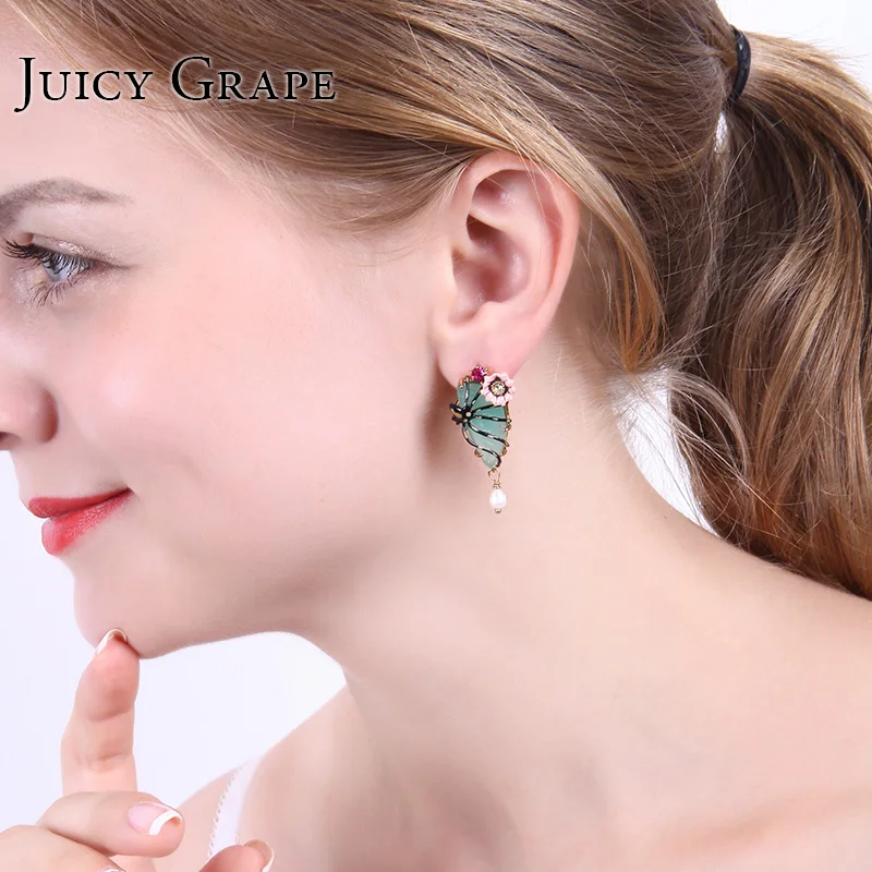 

Juicy Grape Korean Earrings stud hand painted enamel glaze earring flower spider resin stone women earring girl gift earrings
