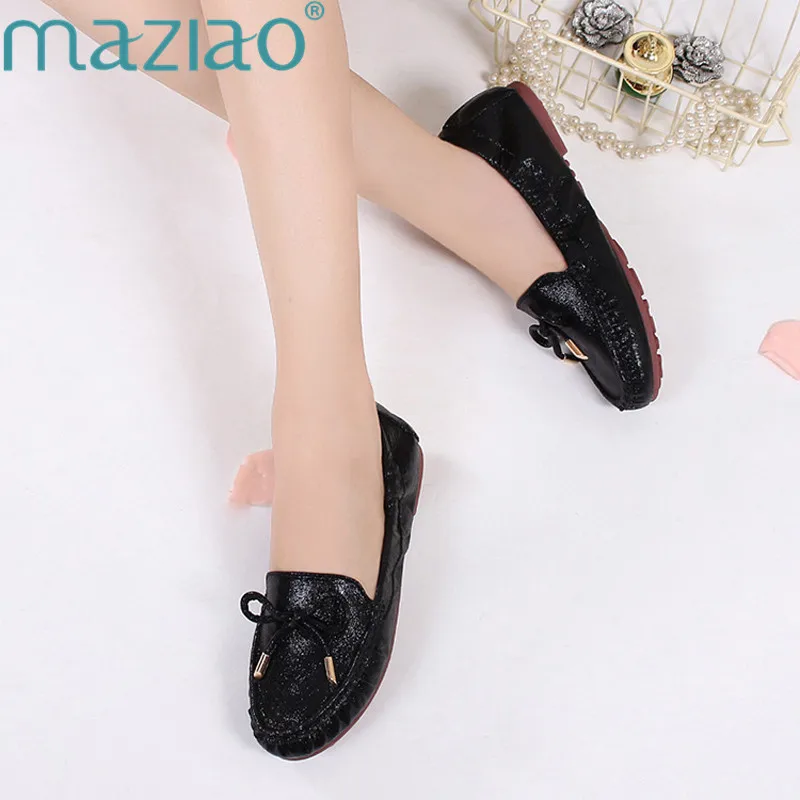 

MAZIAO Bow tie Loafers Silver Gold Ballet Flats 2018 Casual Slip On Shoes Woman Shallow Soft Summer Women Flat Shoes