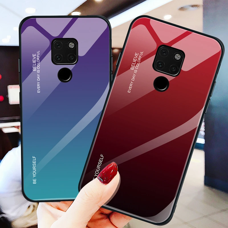 Case Huawei Mate 20 Lite Tempered Glass Case For Huawei Mate 20 Pro Case Luxury Gradient Back