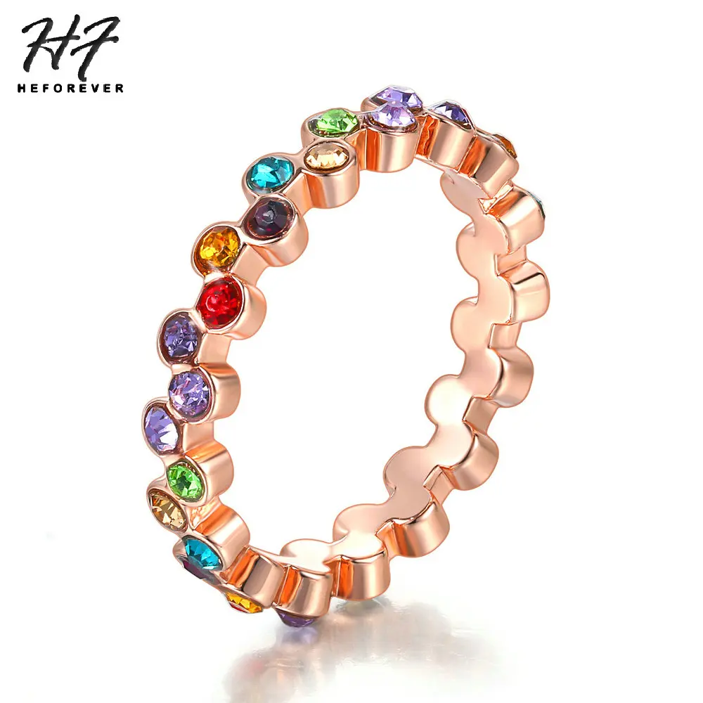 

New Design Elegant Style Multicolor Crystal Rings For Women Purple Cubic Zirconia Rose Gold Color Gift Fashion Jewelry DZR002