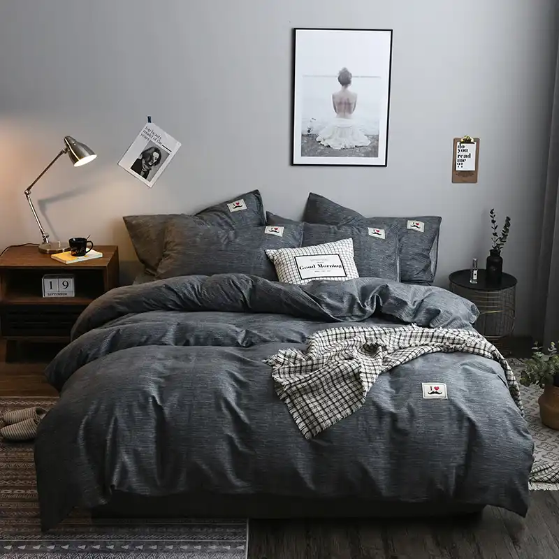 Dark Gray Solid Color Bedding Set Underwear Comforters Duvet