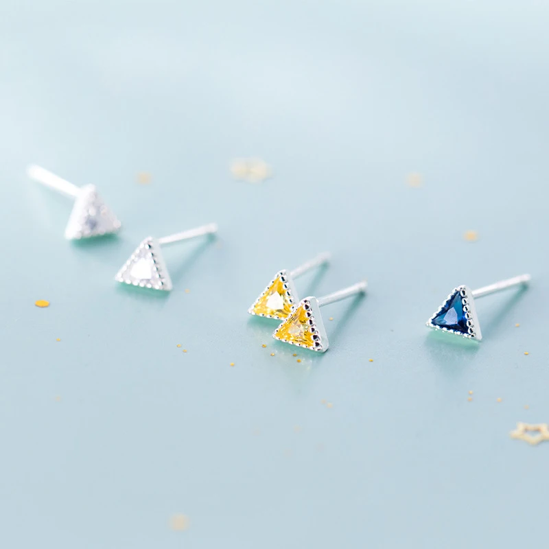 

New Arrival Minimalist Earrings Sterling Silver Cubic Zirconia Triangle Stud Earrings For Women Girls Kids Jewellery 2019 Brinco