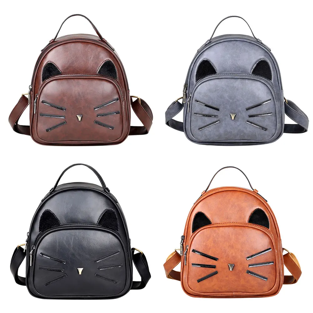 Женский рюкзак из искусственной кожи для девочек-подростков, школьный женский рюкзак с изображением кошки, sac a dos