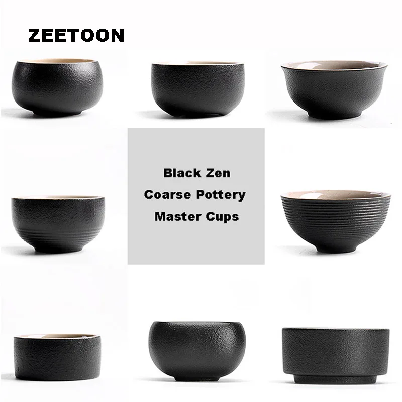 

Black Zen Japanese Style Coarse Pottery Teacup Kung Fu Tea Set Puer Tea Cup Tea Bowl Master Cups Creative Ceramic Home Ornament