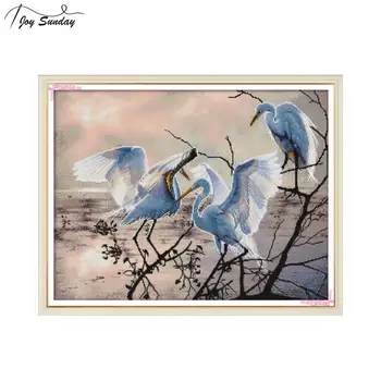 

Joy Sunday Counted Cross Stitch Patterns Three Egrets 14CT 11CT Aida Canvas DMC DIY Hand Needlework Printed Cross Stitching Kits