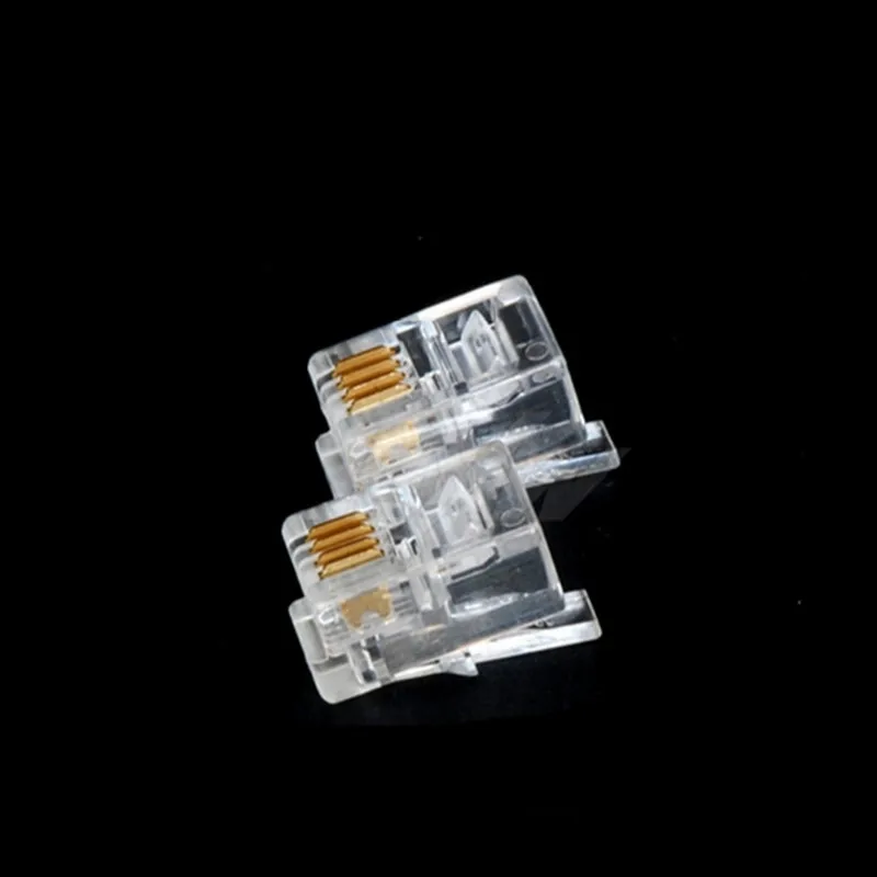 100 шт. 4 P 4C 4 шпильки разъем RJ11 кристаллическая головка 4 контакта RJ11 Телефонная модульная вилка высокого качества
