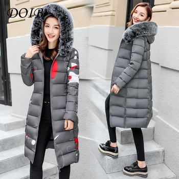 

DOIB 2018 Casual Autumn Winter Jacket Coat Long Thick Warm Women Parka Female Plus Size Hoodies Fur Collar Coat Outwear 3XL