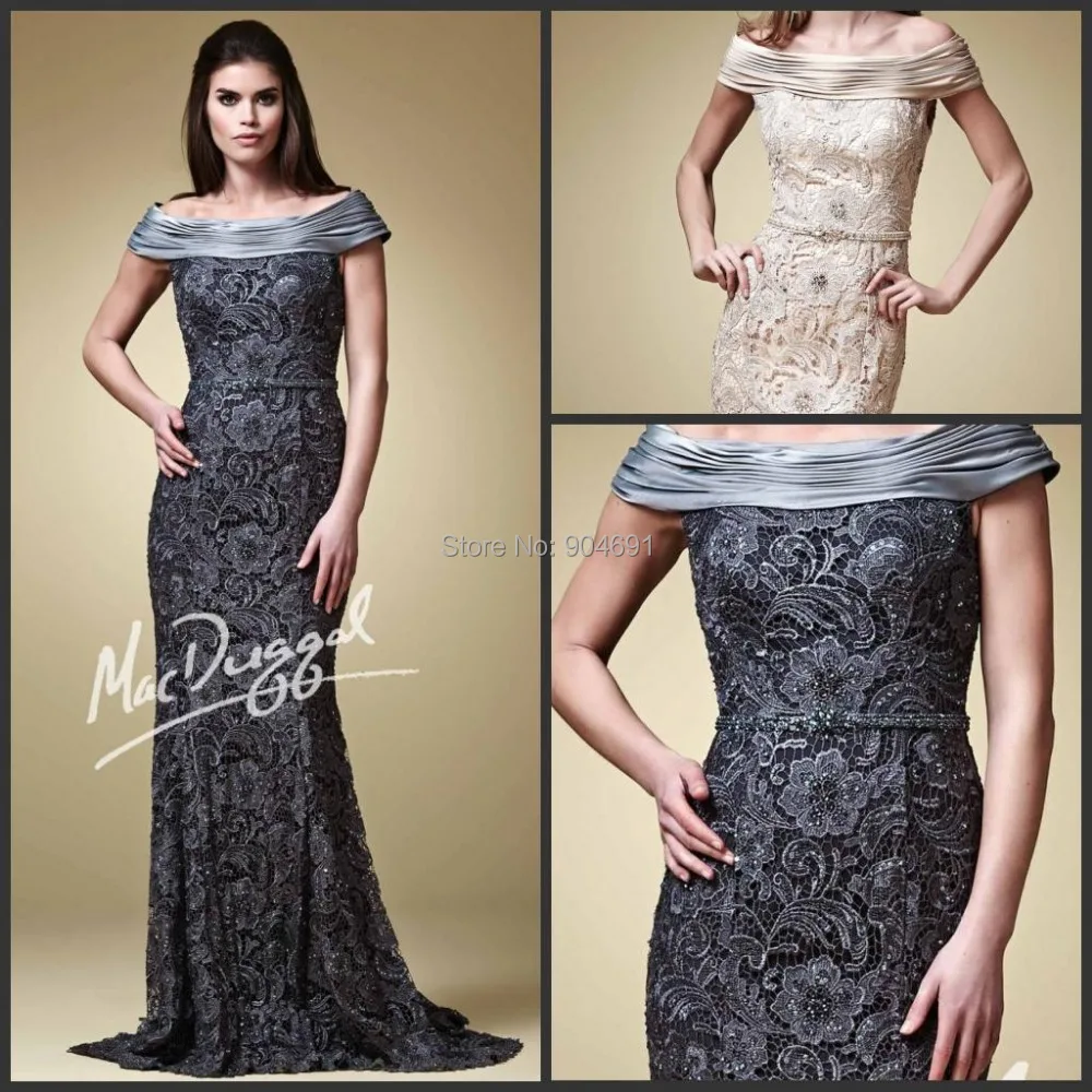 Black Gray Lace Evening Dresses Off Shoulder Mother Of The Bride Dress Champagne Lace Sheath