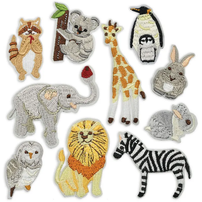 

Embroidery Iron on Patch Cartoon Clothes Stickers Embroidered Patches for Clothing Animal Zoo Badges Applique Mini Patchwork