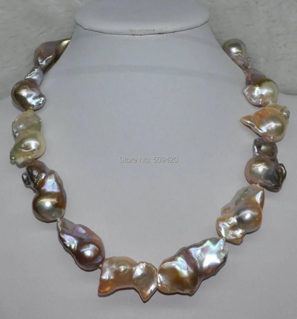 

Free Shipping >>GORGEOUS Rainbow Multicolor 21*40mm Baroque Nucleated cultured pearl necklace