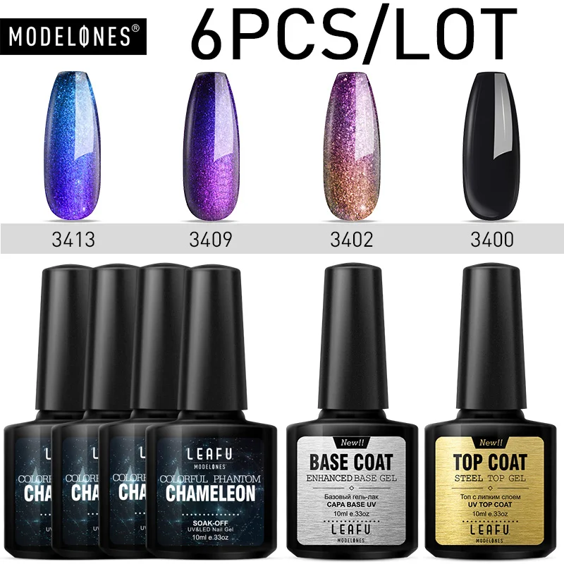 

Modelones Chameleon Phantom UV Nail Gel Polish Long Lasting Led Hybrid Lacquer Set Semi Permanent UV Polish Need Black Base Coat