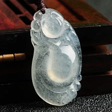 Кулон из натурального прозрачного камня белого Будды Бирмы нефрита Будды через ледяную yu Подвеска из настоящего нефрита женская подвеска из воска