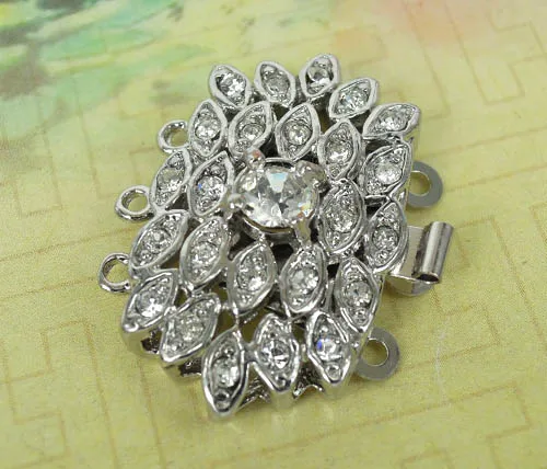 New Rhinestone CZ Bracelet Necklace Filigree 3 Strands Metal Box Insert Clasps End Connectors Jewelry Making Rhodium tone Plated | Украшения
