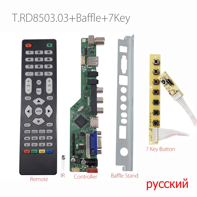 

T.RD8503.03 Universal LCD LED TV Controller Driver Board TV/PC/VGA/HDMI/USB +7 Key button+Iron Stand Replace v56 SKR.03 Russian