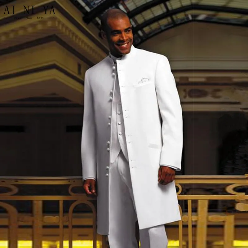White Long Coat Formal Groom Tuxedos Groomsman Blazer Men Wedding Suits ...