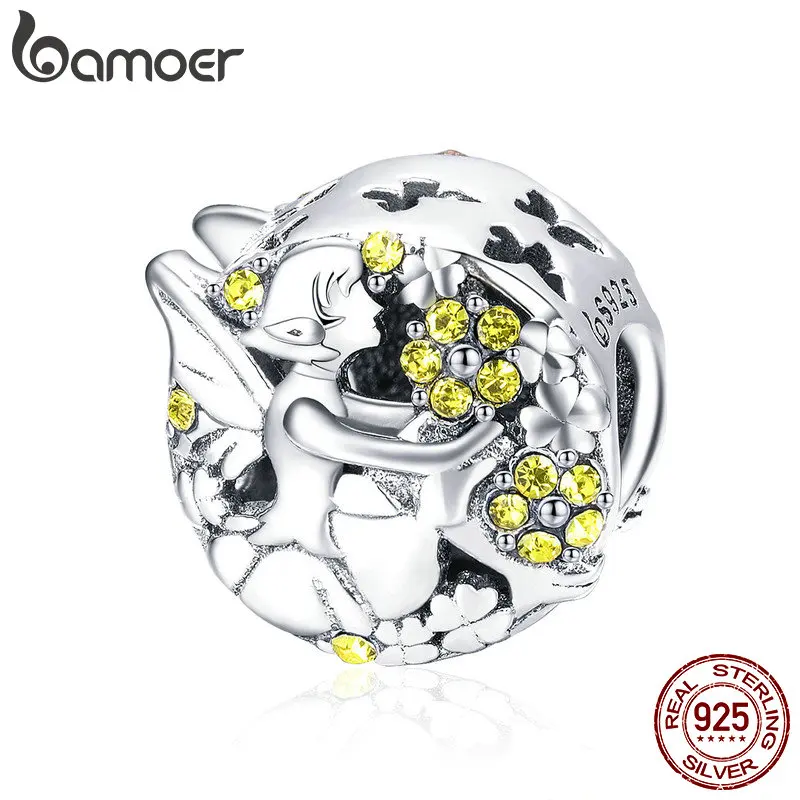 

BAMOER Genuine 925 Sterling Silver Energetic Elf Flower Fairy CZ Beads Charm fit Bracelets Bangles DIY Jewelry Making BSC026