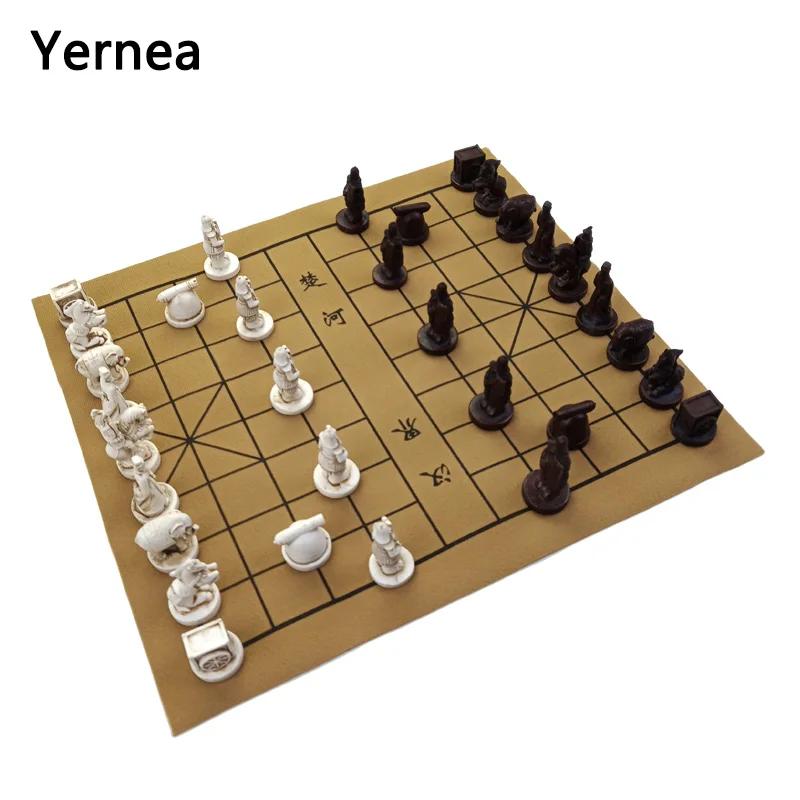 

Yernea New Quality Traditional Chinese Chess Game Set Resin Chess Pieces Soft Chessboard Archaize Retro Chess Board Games