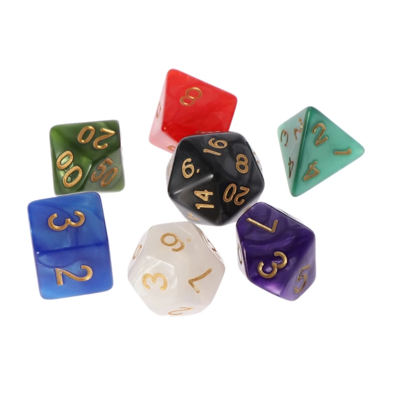 7pcs/set Polyhedral Dice Acrylic Digital Dice D4 D6 D8 D10 D12 D20 Dice