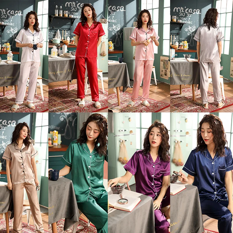 Корейская версия весенней и осенней пижамы женский имитация шелка тонкий срез лед шелк длинный рукав Сладкий домашний костюм