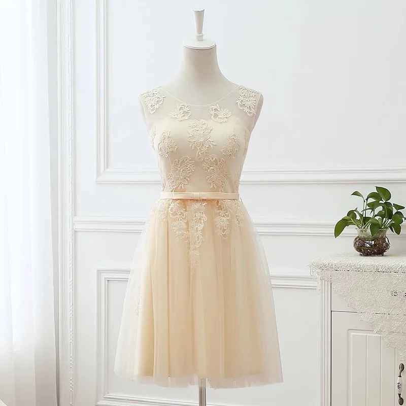 

Short Lace Tulle Champagne Bridesmaid Dress 2019 New Elegant Wedding Party Dresses Sexy Formal Prom Dress robe de soiree BS03S