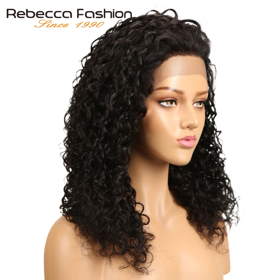 Rebecca 4X4 Синтетические волосы на кружеве человеческих волос парики для черный Для женщин перуанский кудрявые волосы без повреждения
